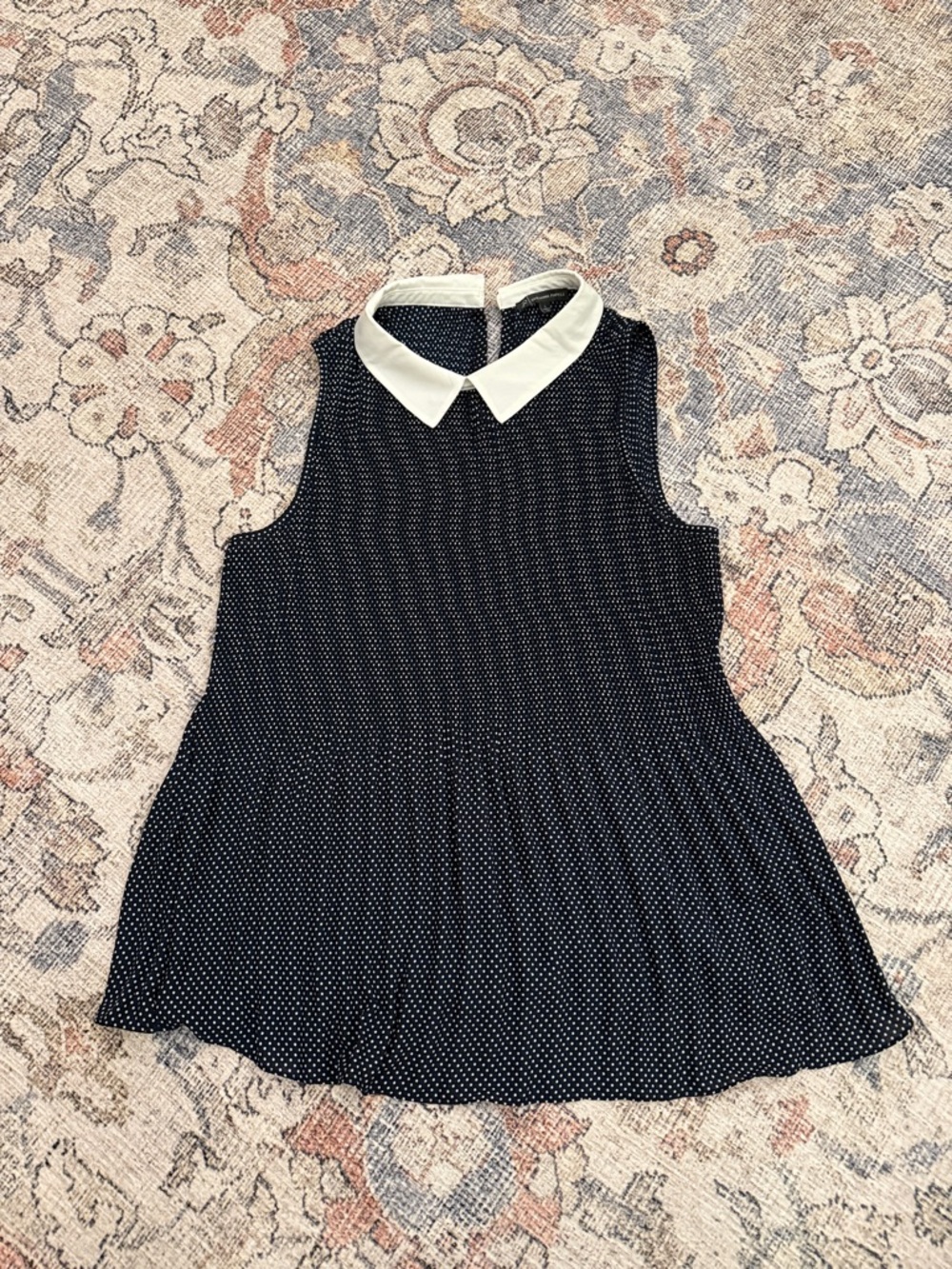 Adrianna Papell Navy Polka Dot Dress with White Peter Pan Collar
